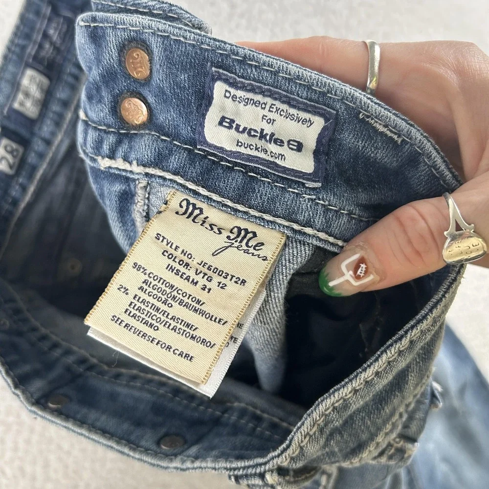 Miss Me‎ Jeans Womens 28 Straight Leg Embellished Flap Pockets Y2K Angel Wings - Picture 9 of 16